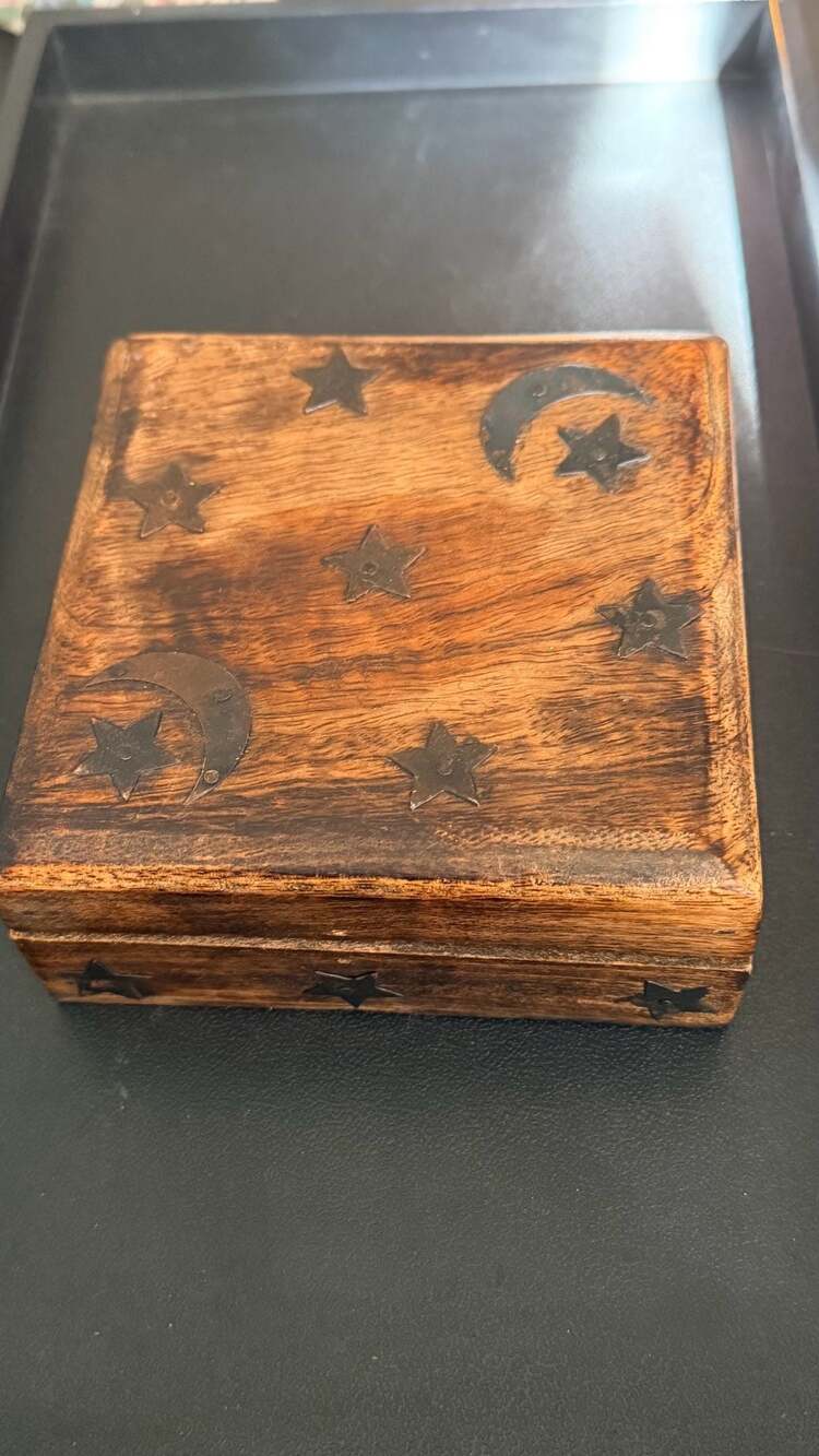 Handcrafted Wooden Keepsake Box with Celestial Brass Inlay